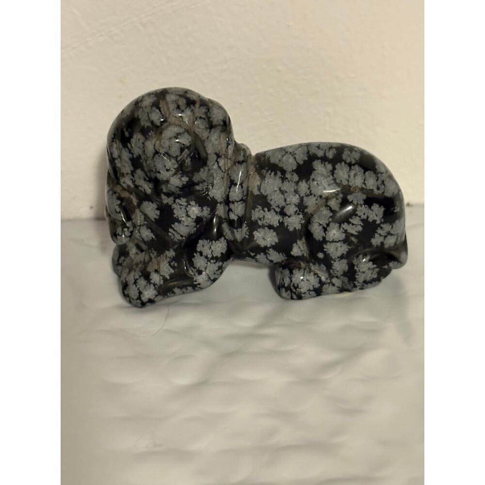 Hand Carved Snowflake Obsidian Figurine Chinese Zodiac Year of the Dog 1.5” tall